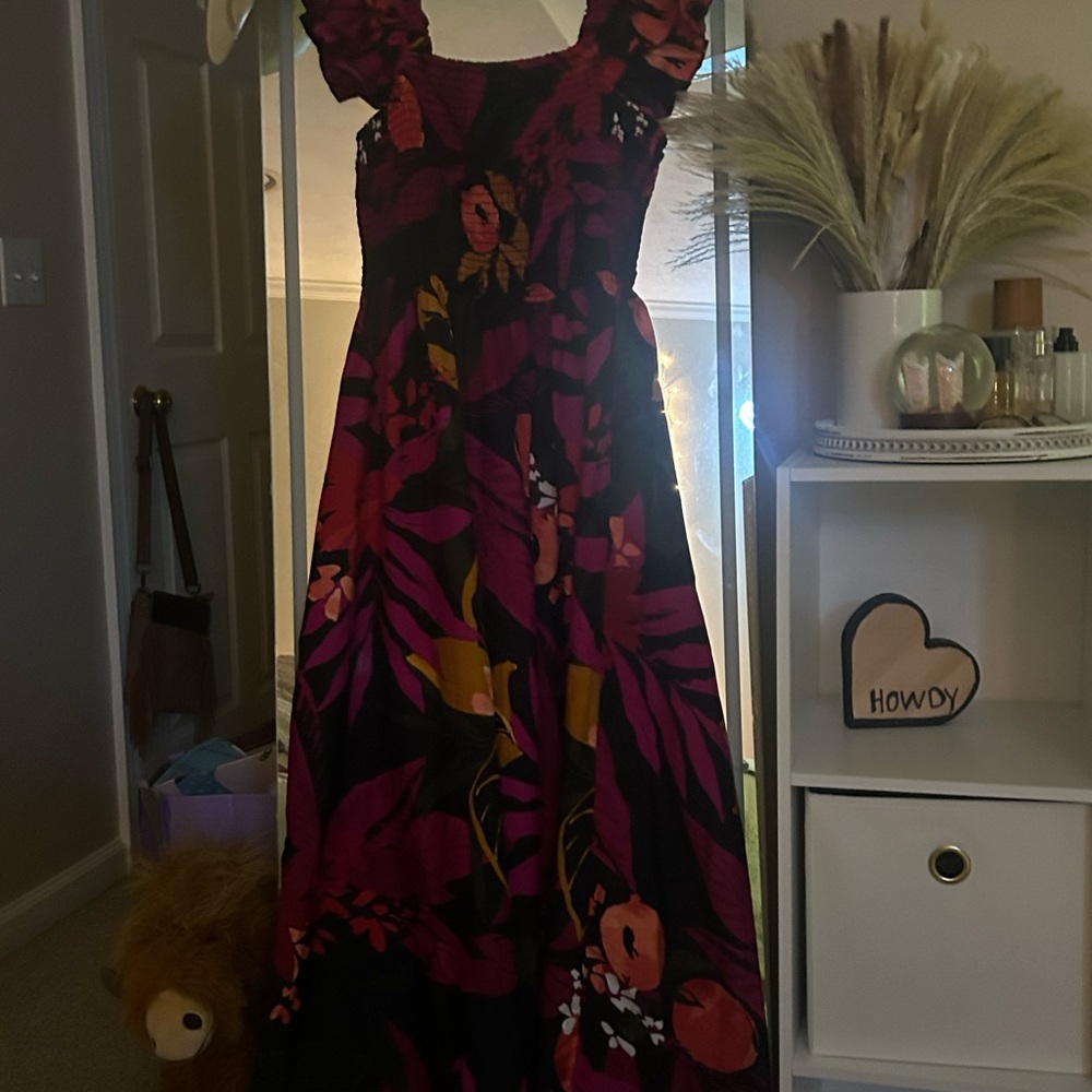 Vibrant Floral Dress - Black and Pink